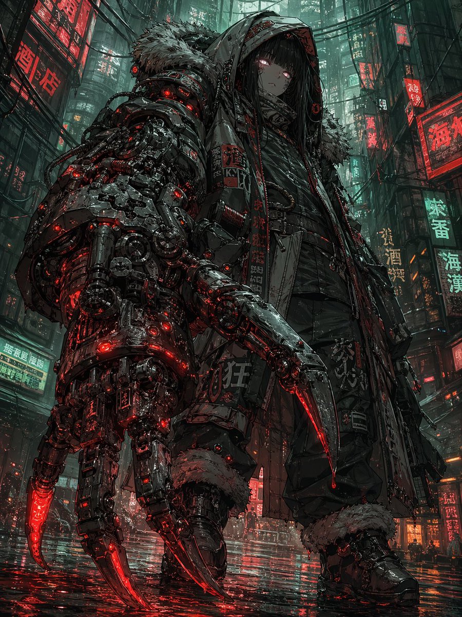 Cyberpunk Girl with Giant Claw Arm preview image 1