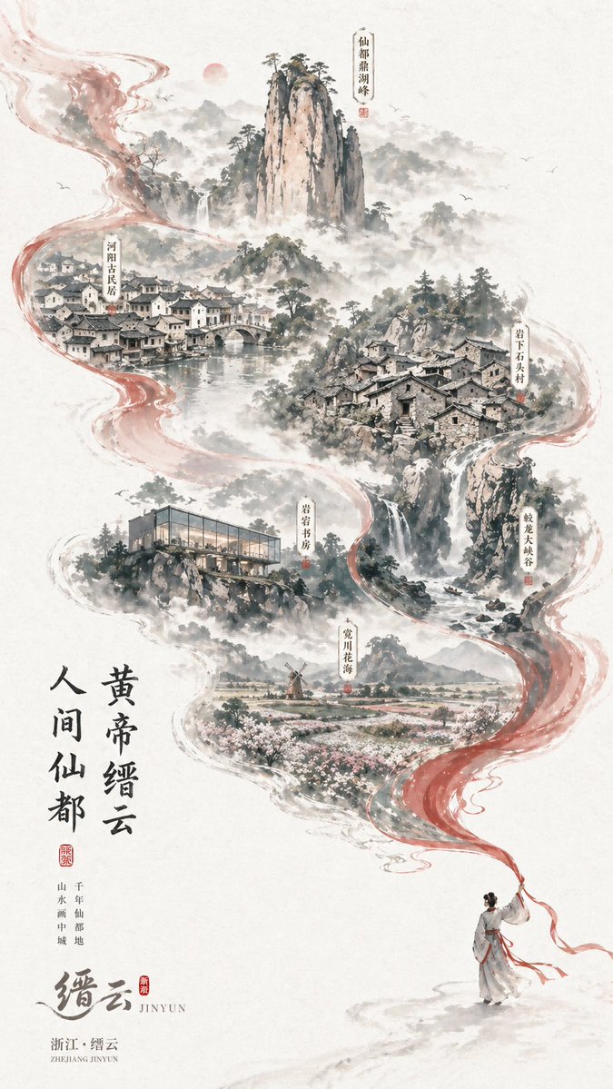 Chinese Ink-Wash Jinyun Travel Poster preview image 1