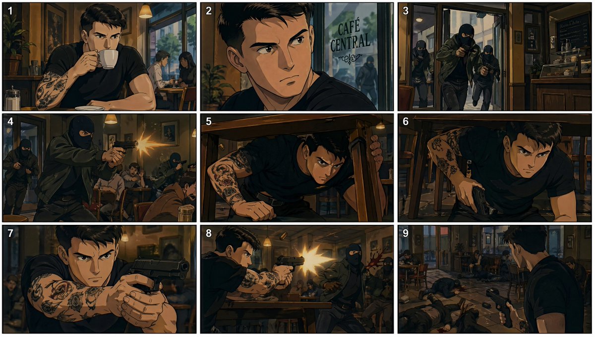 90s Anime Cafe Shootout Storyboard preview image 1