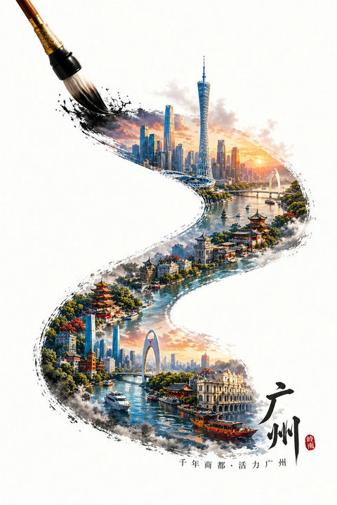 Guangzhou Ink Brush Travel Poster preview image 1