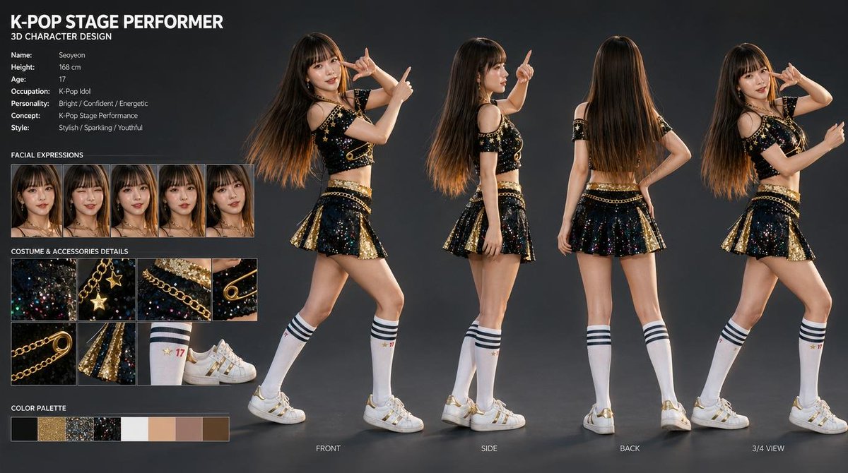 K-Pop Idol 3D Character Sheet preview image 1