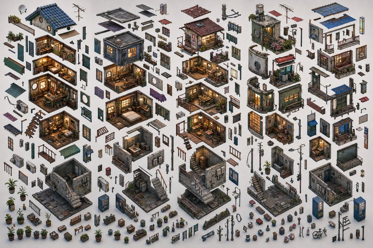 Isometric Exploded Urban Asset Sheet preview image 1