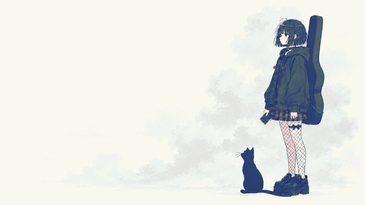 Melancholic Guitar Girl and Cat preview image 1