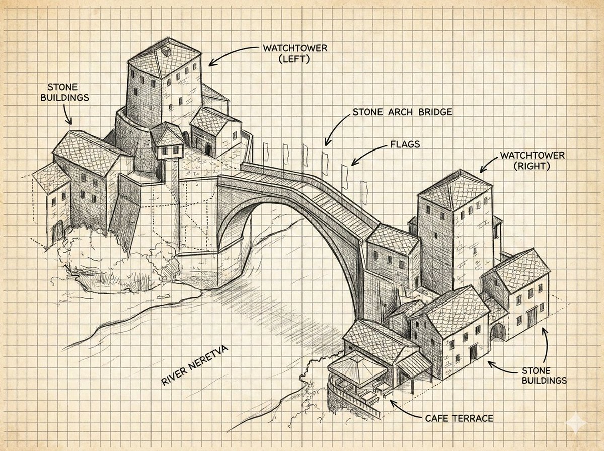 Annotated Stone Arch Bridge Sketch preview image 1