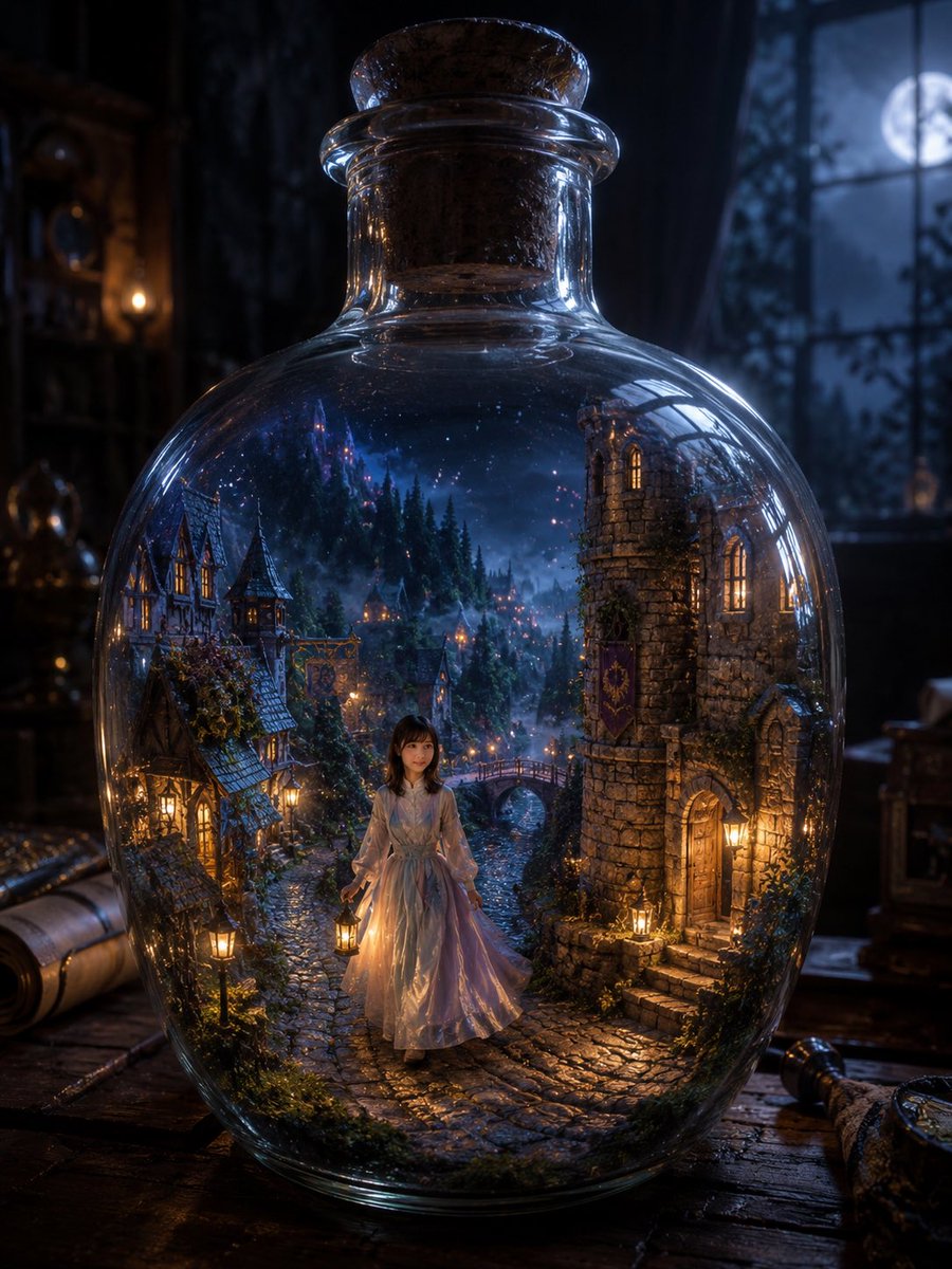 Miniature Fantasy Village in a Glass Bottle preview image 2