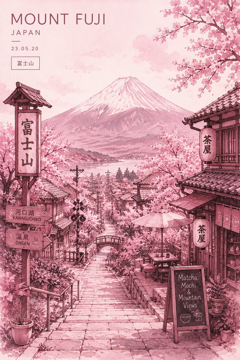 Watercolor Mount Fuji Travel Poster preview image 1
