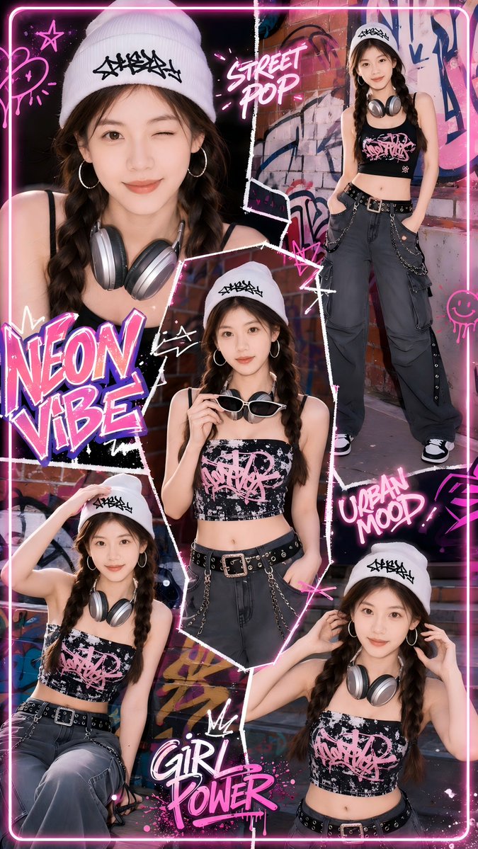 Neon Street Pop Fashion Collage preview image 1