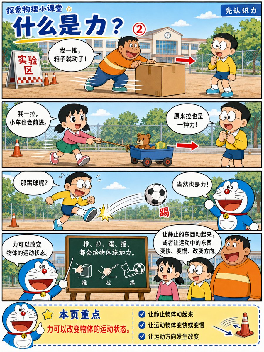 Doraemon-Style Newton’s Second Law Comic preview image 3