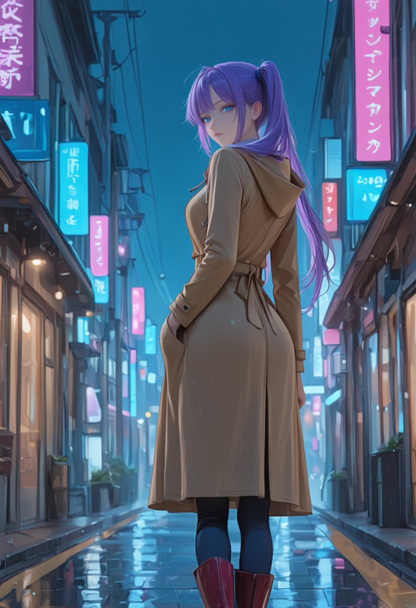 Rainy Neon Anime Alley Woman preview image 2