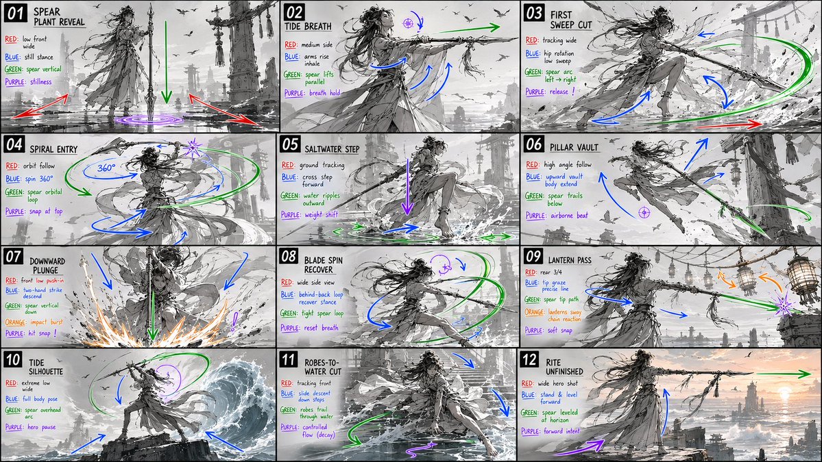 12-Panel Spear Sakuga Storyboard preview image 1