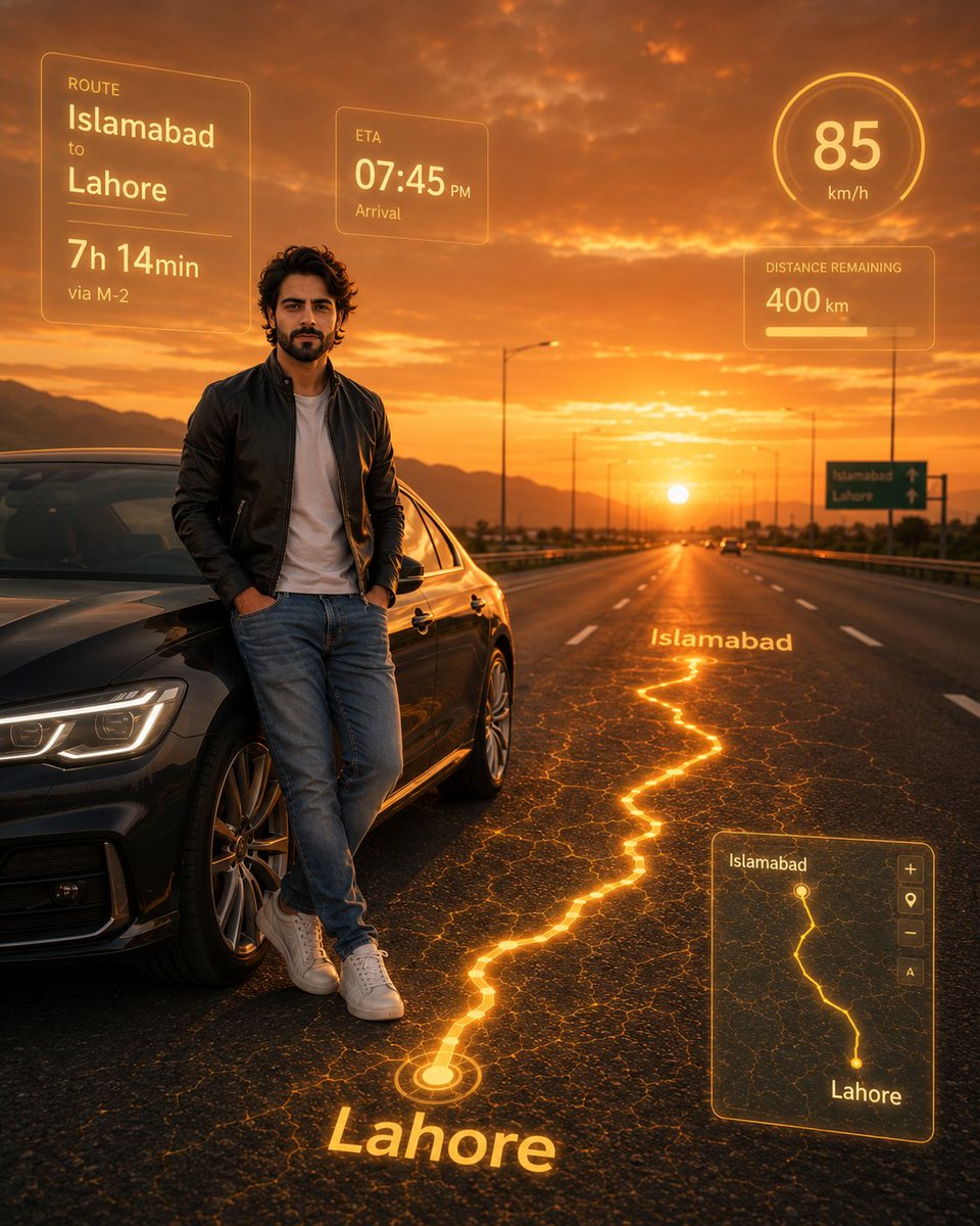 Photorealistic Man with HUD Navigation on Highway preview image 1