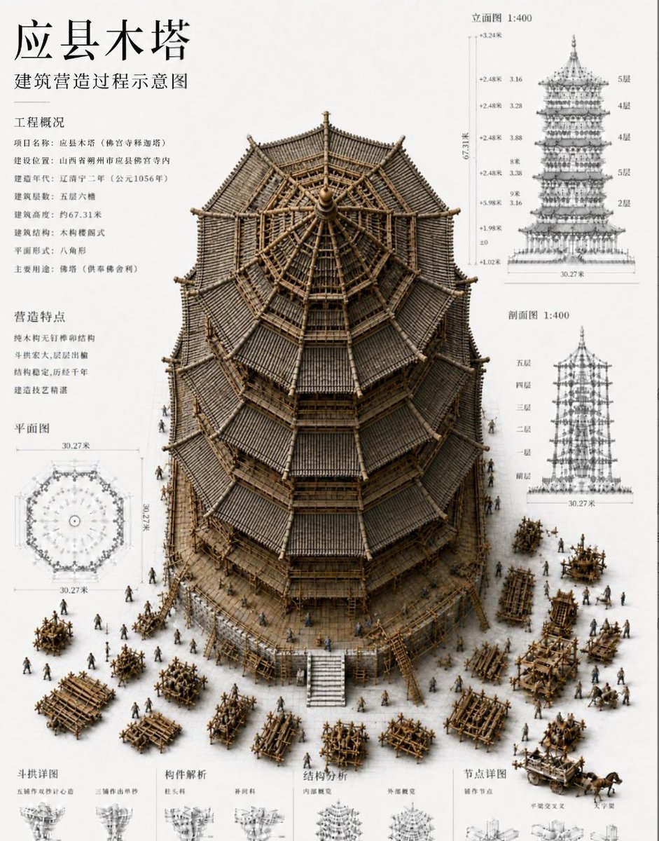 Chinese Wooden Pagoda Construction Board preview image 1