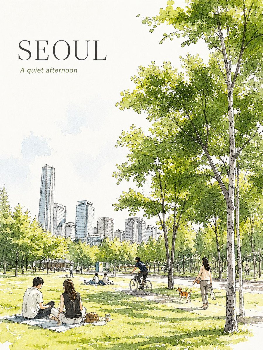 Seoul Watercolor Travel Poster preview image 4