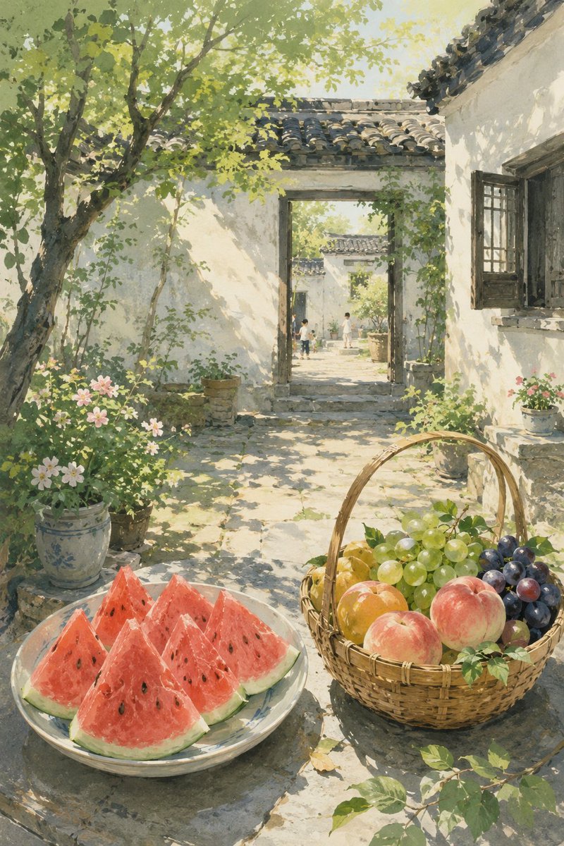 Summer Oriental Courtyard Illustration preview image 2