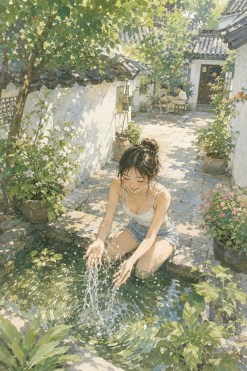 Summer Oriental Courtyard Illustration preview image 3