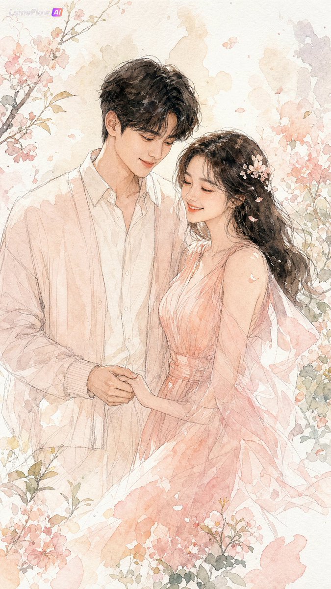 Watercolor Korean Couple Portrait preview image 2