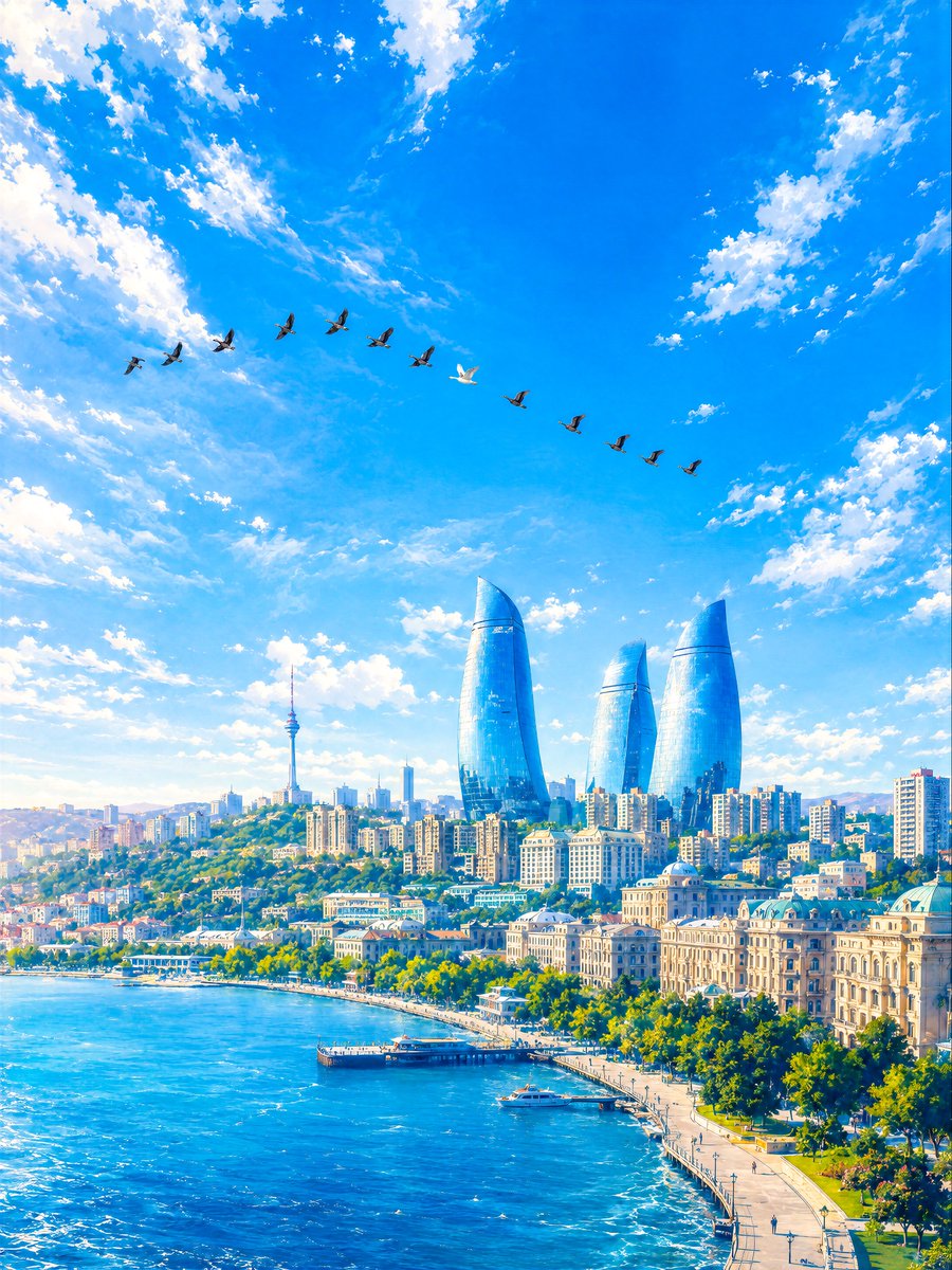 Baku Flame Towers Aerial Scene preview image 1