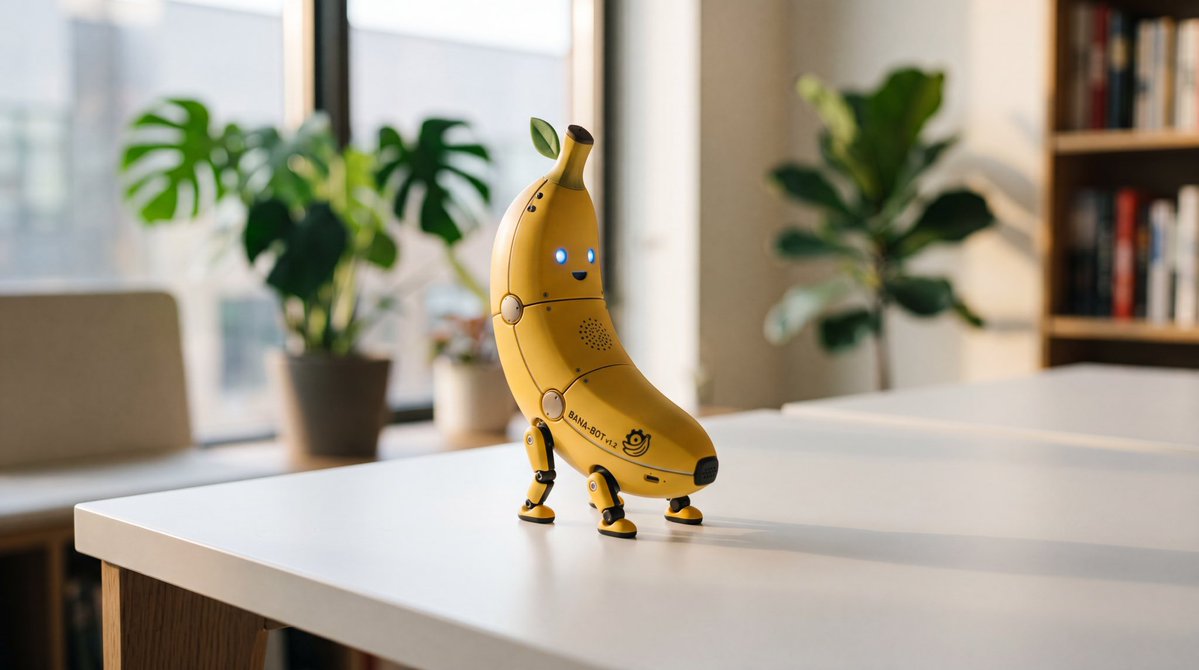 Cute Banana Robot on Table preview image 1