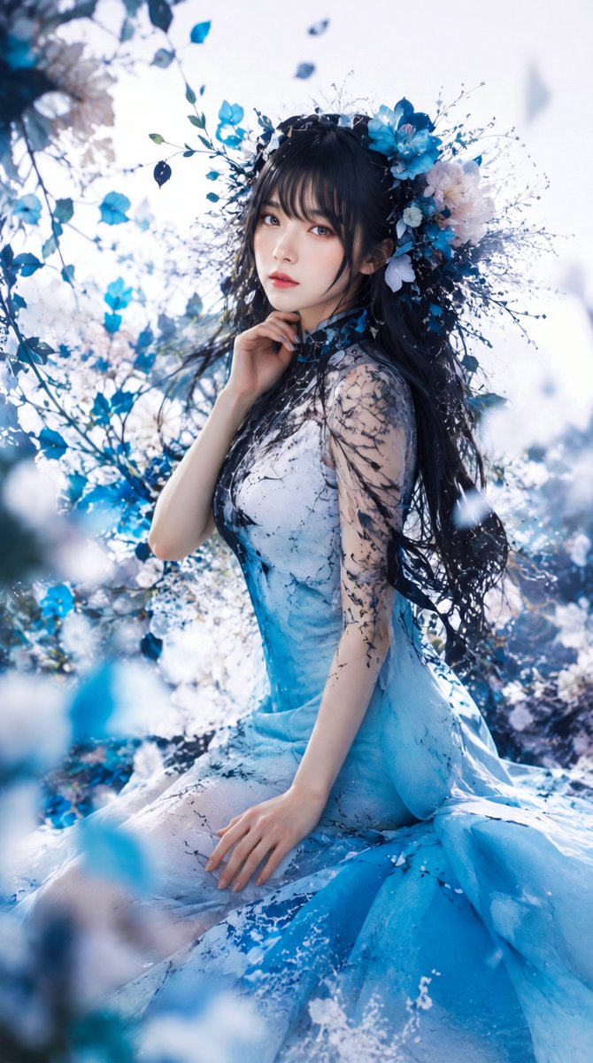 Blue Floral Fantasy Portrait preview image 1