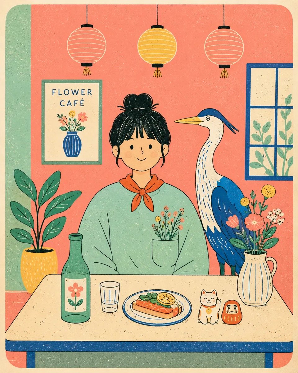Risograph 风格咖啡馆插画 - 1 preview image 4