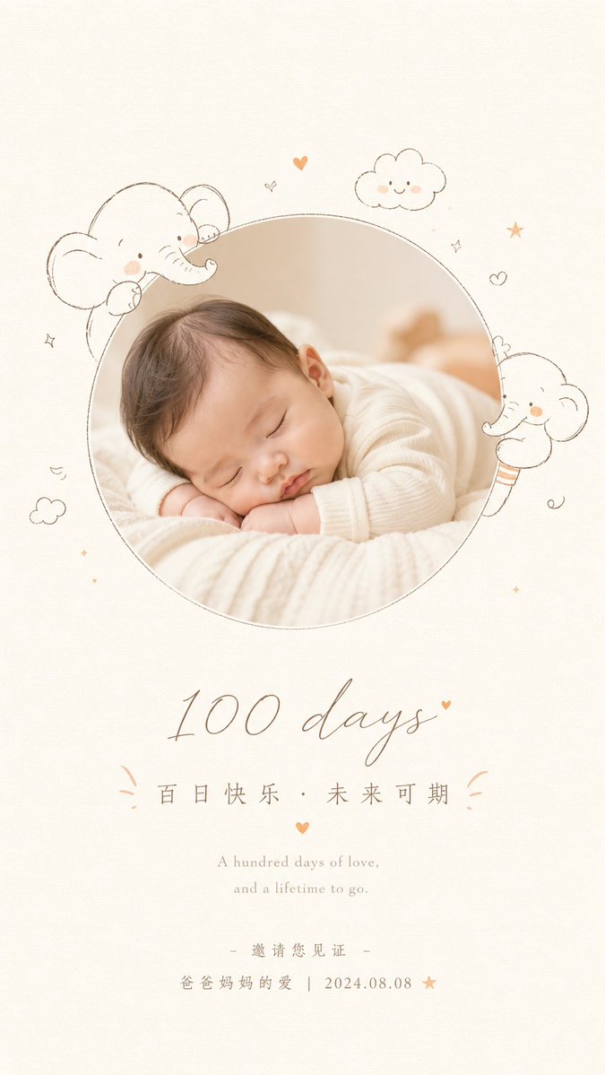 Soft Newborn 100 Days Card preview image 1
