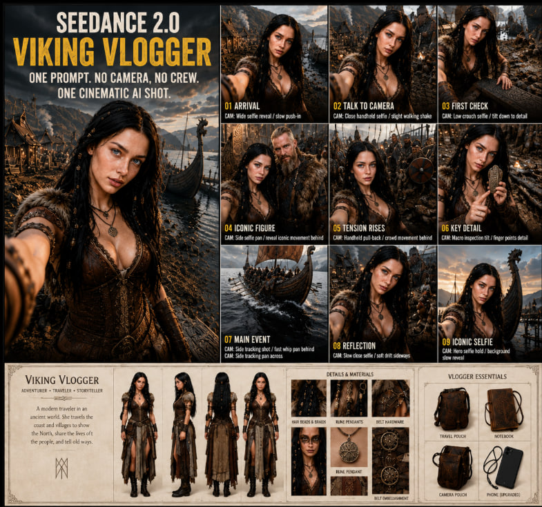 Seedance Viking Vlogger Storyboard Poster preview image 1