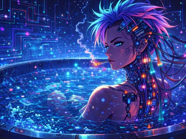 Cyberpunk Anime Character in Neon Tub preview image 1