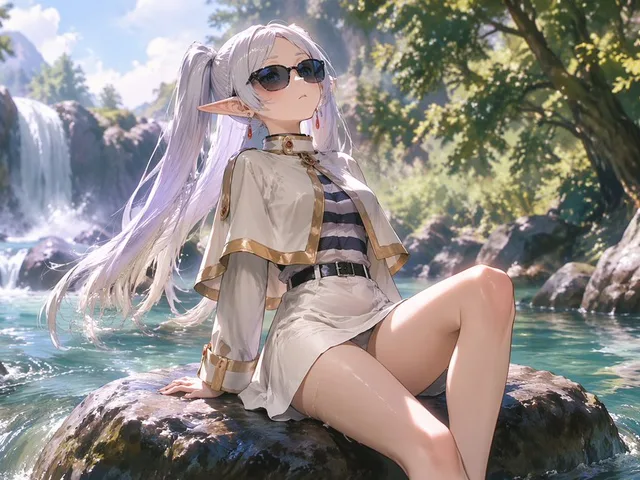 Anime Elf Girl Relaxing in a Forest River preview image 1