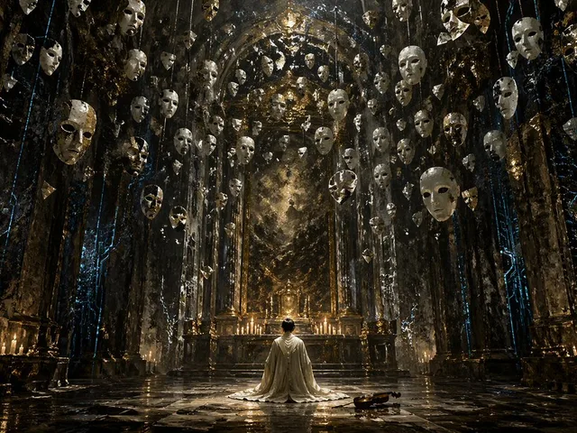 Surreal Gothic Hall with Floating Masks preview image 1