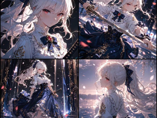 White-Haired Anime Swordswoman Collage preview image 1