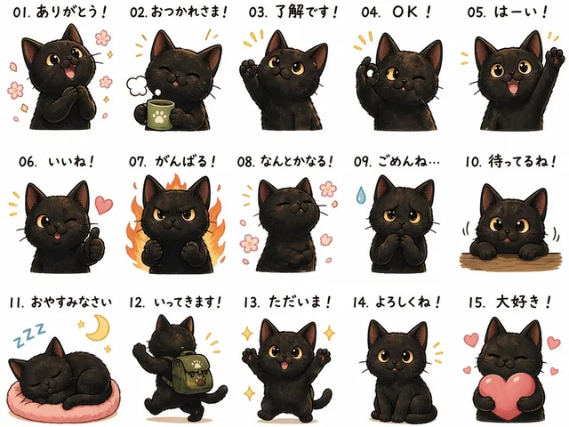 Cute Black Cat Japanese Sticker Sheet preview image 1