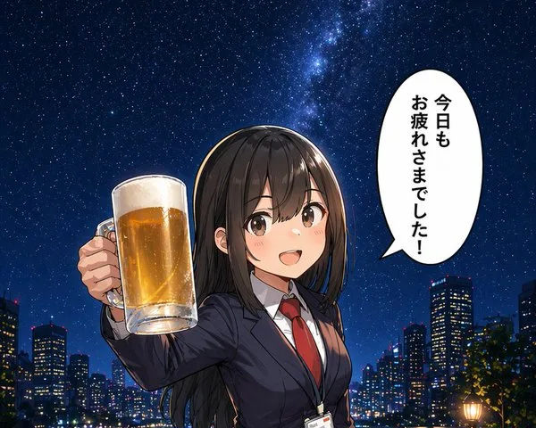 Anime Office Lady Beer Toast at Night preview image 1
