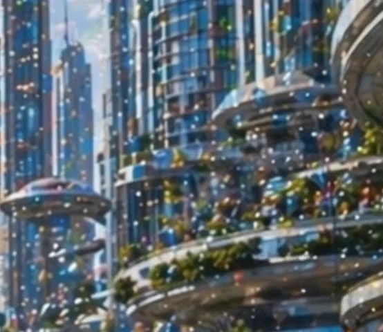 Futuristic City With Sparkling Artifacts preview image 1