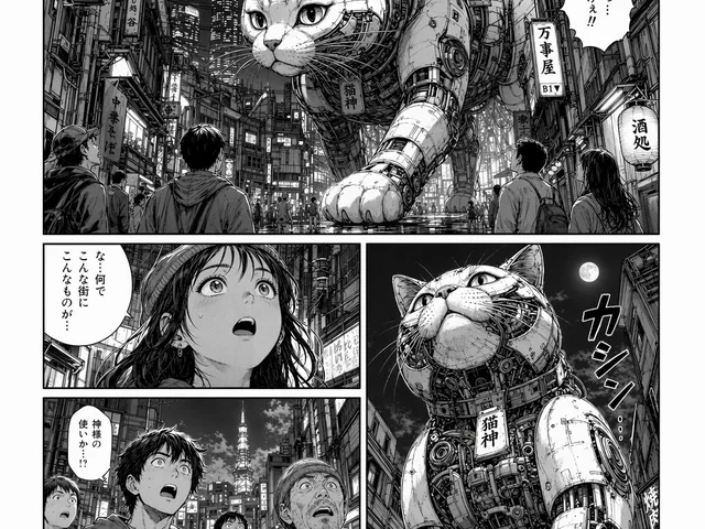Cyberpunk Manga Page of a Giant Robot Cat preview image 1