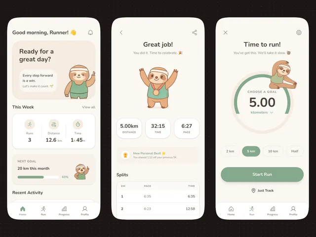 Pastel Running App UI with Sloth Mascot preview image 1