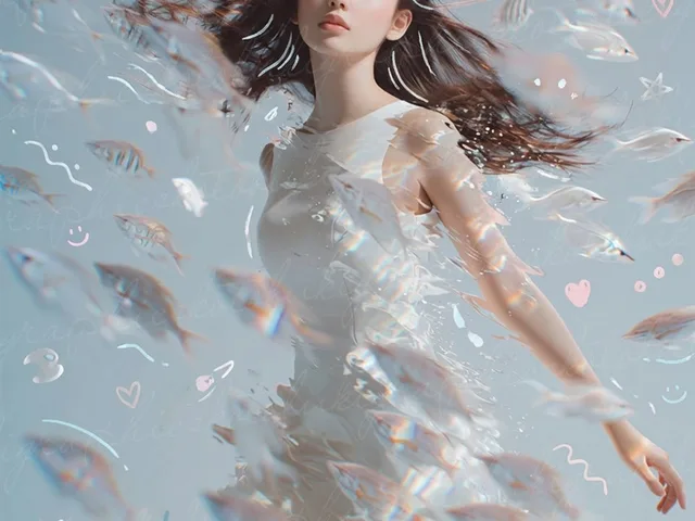 Dreamy Underwater Woman With Translucent Fish preview image 1