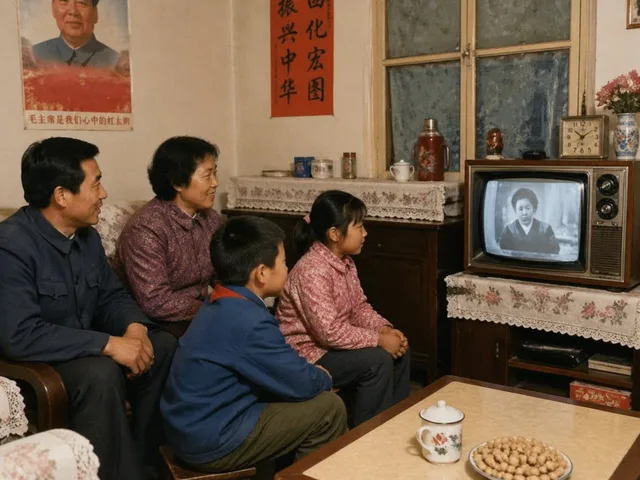 1980s Chinese Family Watching TV preview image 1