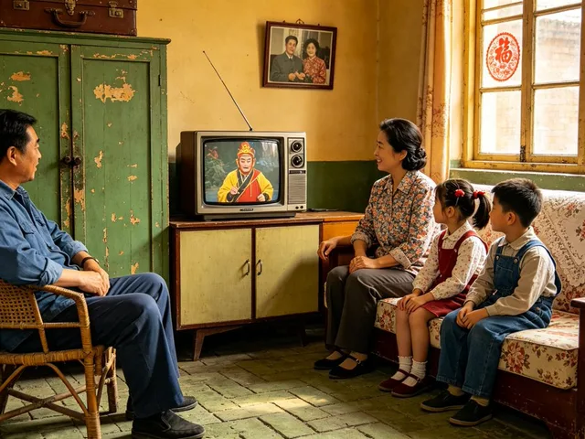 1980s Chinese Family Watching TV preview image 1