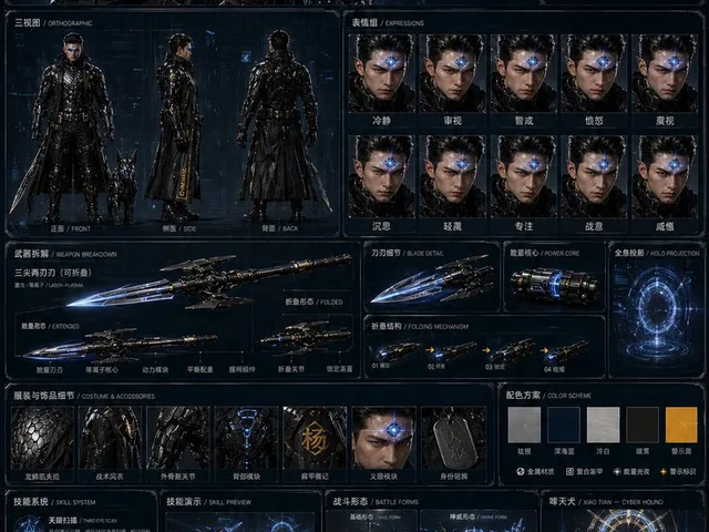 Oriental Cyberpunk Character Setting Sheet preview image 1