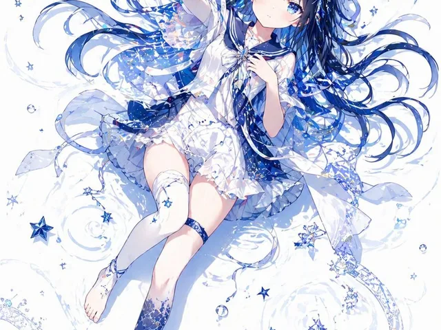 Celestial Blue Anime Girl Floating preview image 1
