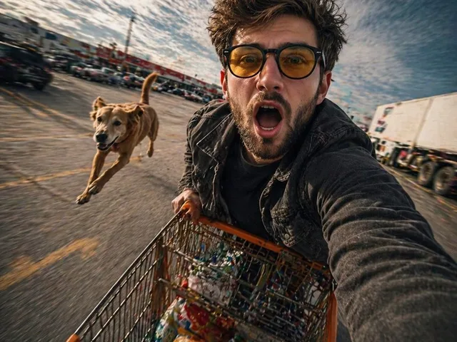 Realistic Action Selfie with Shopping Cart preview image 1