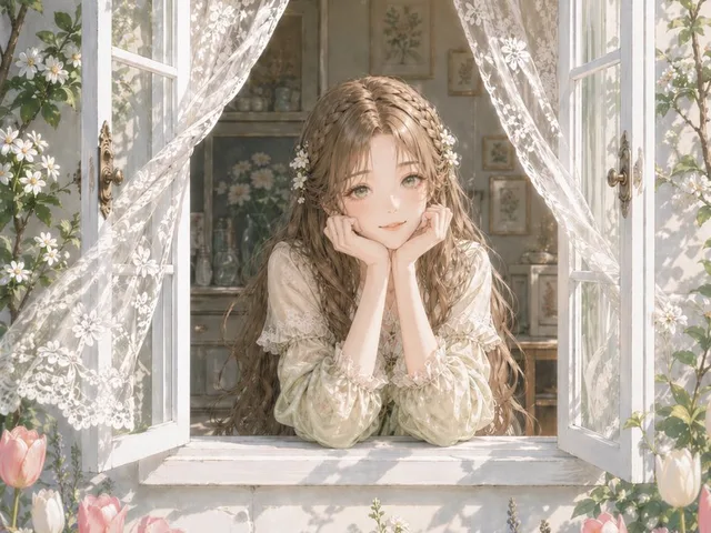 Romantic Cottage Window Garden Scene preview image 1
