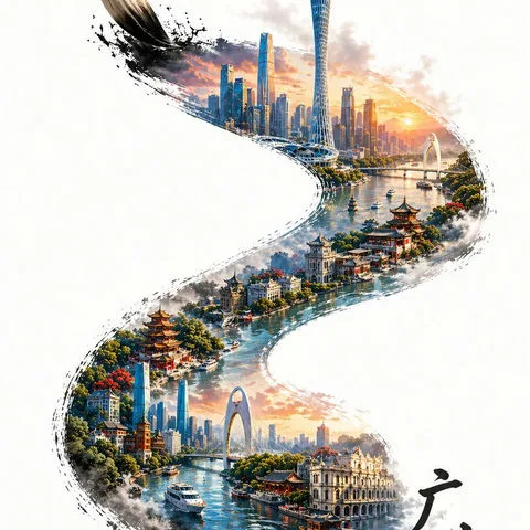 Guangzhou Ink Brush Travel Poster preview image 1