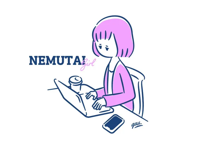 Sleepy Girl at Laptop Illustration preview image 1