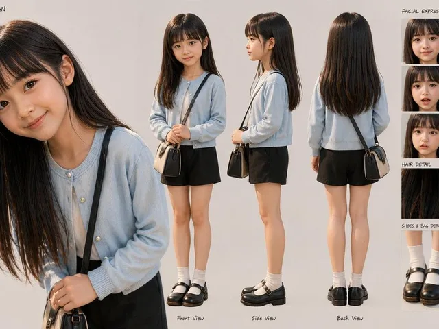 3D Schoolgirl Character Design Sheet preview image 1