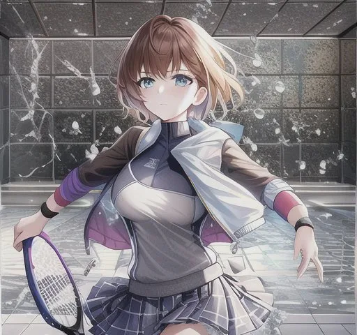 Anime Tennis Girl in Shattered Indoor Court preview image 1