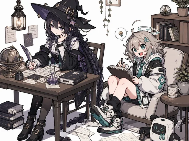 Cozy Witch and Halo Girl Study Scene preview image 1