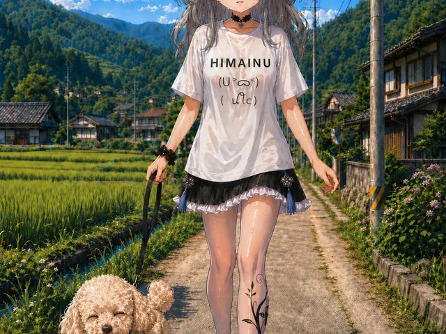 Anime Countryside Dog Walk T-Shirt Scene preview image 1