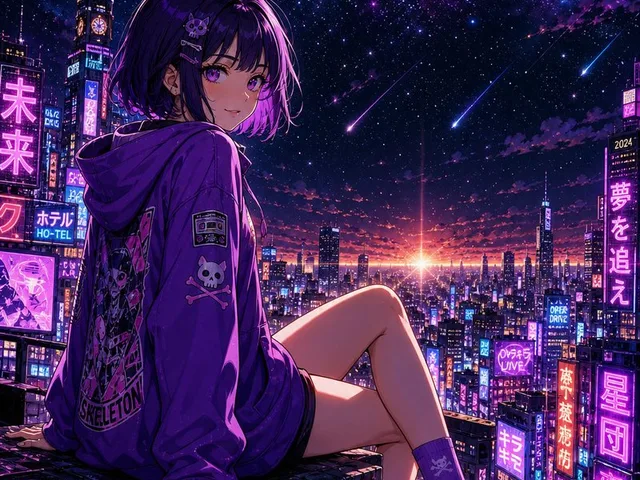 Cyberpunk Cupcake Rooftop Girl preview image 1