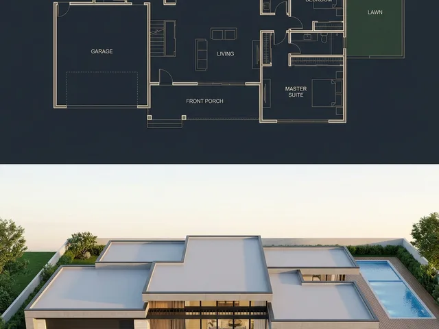 Split Blueprint and Modern House Render preview image 1